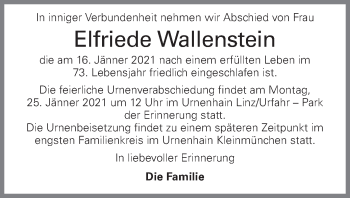Traueranzeige von Elfriede Wallenstein von OÖNachrichten