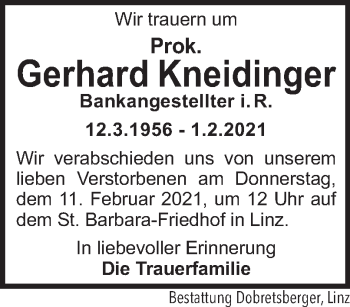 Traueranzeige von Gerhard Kneidinger von OÖNachrichten