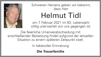 Traueranzeige von Helmut Tidl von OÖNachrichten