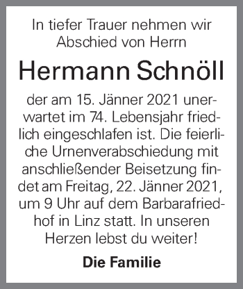 Traueranzeige von Hermann Schnöll von OÖNachrichten