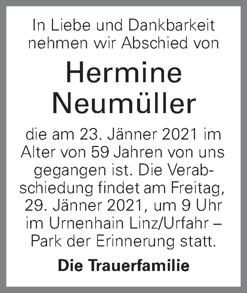  Traueranzeige für Hermine Neumüller vom 27.01.2021 aus OÖNachrichten