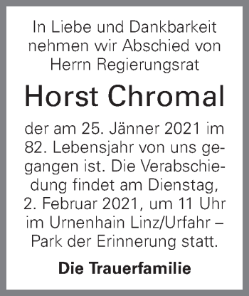 Traueranzeige von Horst Chromal von OÖNachrichten
