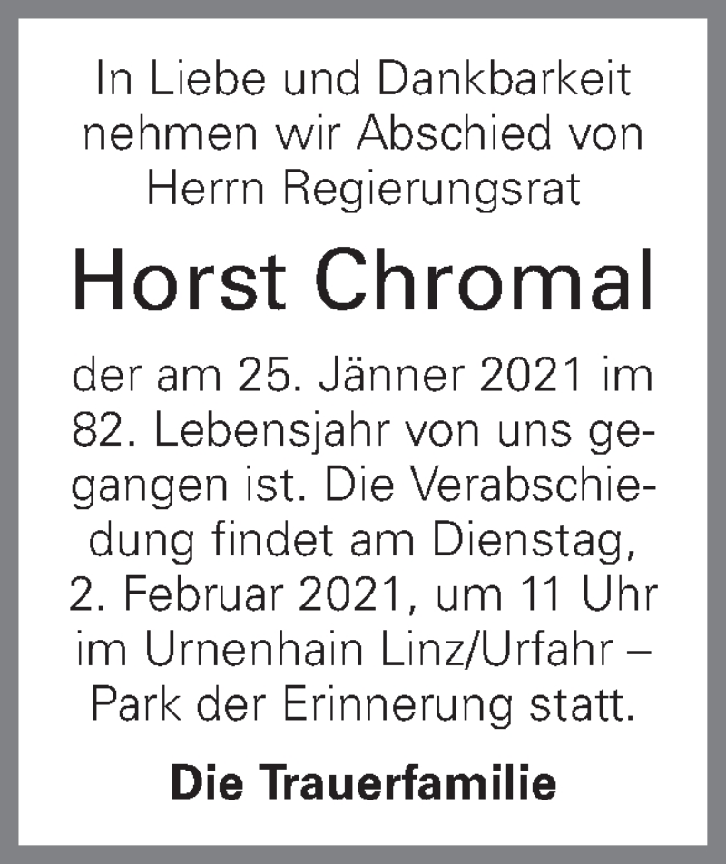  Traueranzeige für Horst Chromal vom 30.01.2021 aus OÖNachrichten