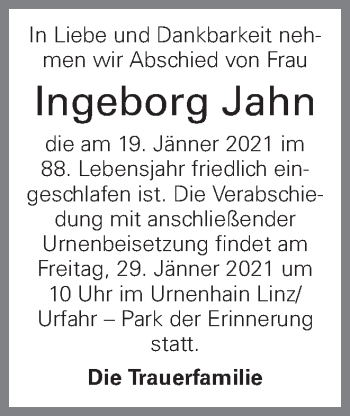 Traueranzeige von Ingeborg Jahn von OÖNachrichten