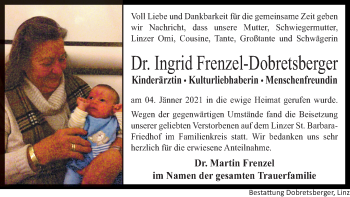Traueranzeige von Ingrid Frenzel-Dobretsberger von OÖNachrichten