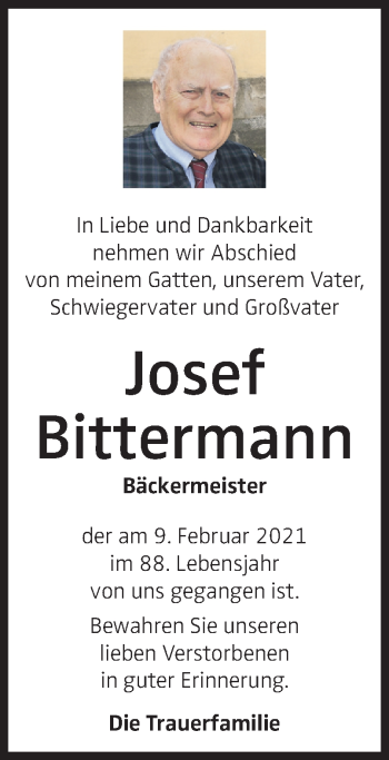 Traueranzeige von Josef Bittermann von OÖNachrichten