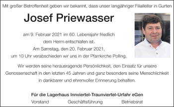 Traueranzeige von Josef Priewasser von OÖNachrichten