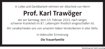 Traueranzeige von Karl Trawöger von OÖNachrichten