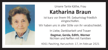 Traueranzeige von Katharina Braun von OÖNachrichten