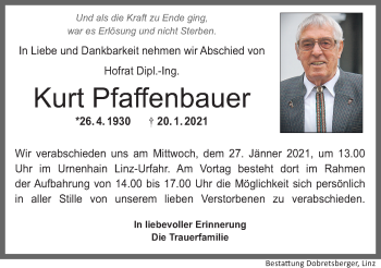 Traueranzeige von Kurt Pfaffenbauer von OÖNachrichten
