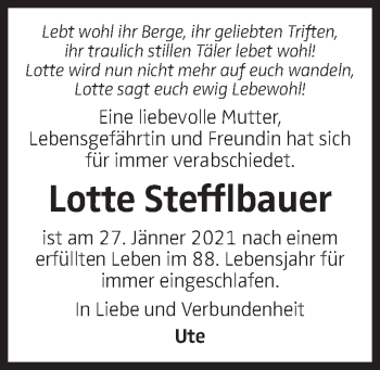 Traueranzeige von Lotte Stefflbauer von OÖNachrichten