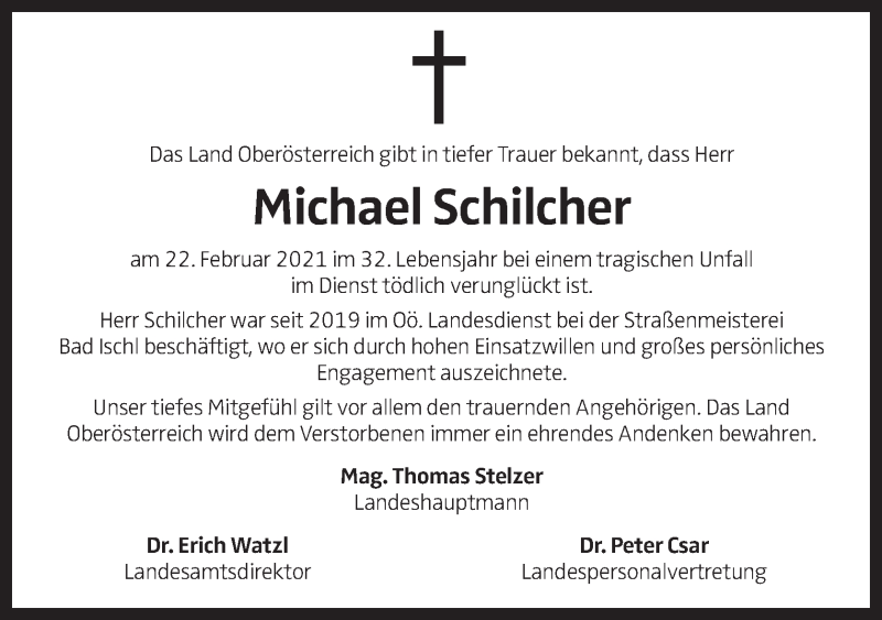  Traueranzeige für Michael Schilcher vom 24.02.2021 aus OÖNachrichten