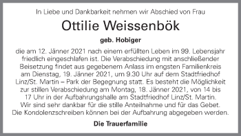 Traueranzeige von Ottilie Weissenbök von OÖNachrichten