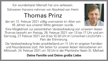 Traueranzeige von Thomas Prinz von OÖNachrichten