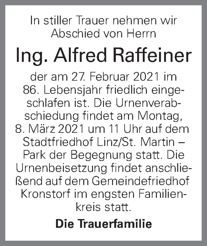  Traueranzeige für Alfred Raffeiner vom 04.03.2021 aus OÖNachrichten