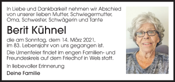 Traueranzeige von Berit Kühnel von OÖNachrichten