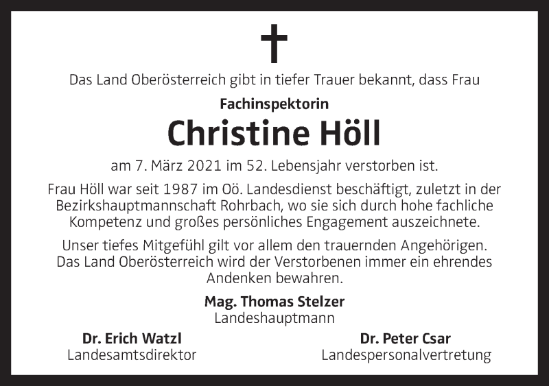  Traueranzeige für Christine Höll vom 10.03.2021 aus OÖNachrichten
