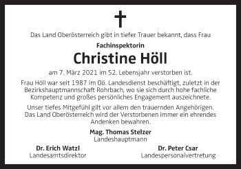 Traueranzeige von Christine Höll von OÖNachrichten
