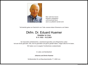 Traueranzeige von Eduard Huemer von OÖNachrichten