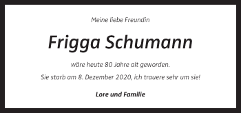 Traueranzeige von Frigga Schumann von OÖNachrichten