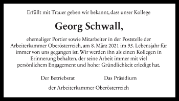 Traueranzeige von Georg Schwall von OÖNachrichten