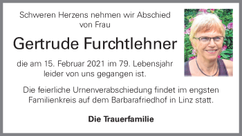 Traueranzeige von Gertrude Furchtlehner von OÖNachrichten