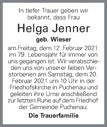 Traueranzeige von Helga Jenner von OÖNachrichten