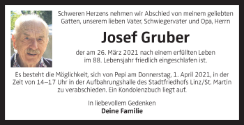 Traueranzeige von Josef Gruber von OÖNachrichten