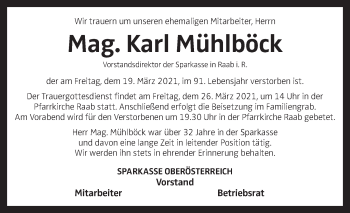Traueranzeige von Karl Mühlböck von OÖNachrichten