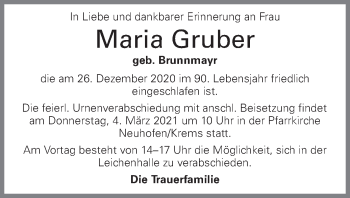 Traueranzeige von Maria Gruber von OÖNachrichten