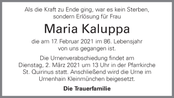 Traueranzeige von Maria Kaluppa von OÖNachrichten