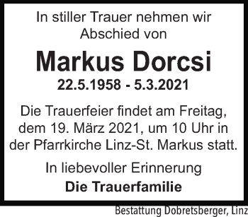 Traueranzeige von Markus Dorcsi von OÖNachrichten