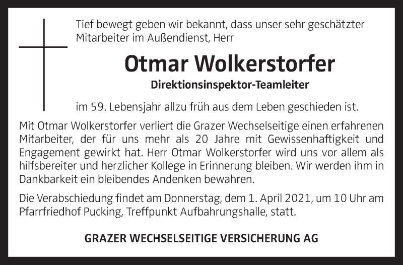  Traueranzeige für Otmar Wolkerstorfer vom 29.03.2021 aus OÖNachrichten