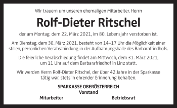 Traueranzeige von Rolf-Dieter Ritschel von OÖNachrichten