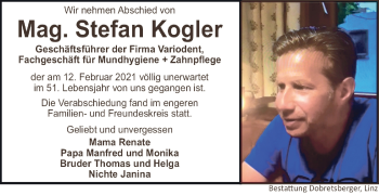Traueranzeige von Stefan Kogler von OÖNachrichten