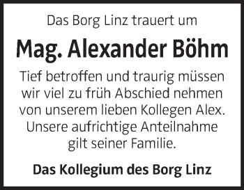 Traueranzeige von Alexander Böhm von OÖNachrichten