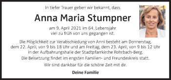 Traueranzeige von Anna Maria Stumpner von OÖNachrichten