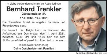 Traueranzeige von Bernhard Trenkler von OÖNachrichten