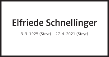 Traueranzeige von Elfriede Schnellinger von OÖNachrichten