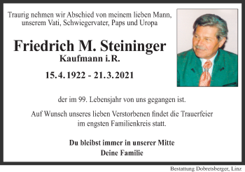 Traueranzeige von Friedrich M. Steininger von OÖNachrichten