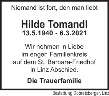 Traueranzeige von Hilde Tomandl von OÖNachrichten