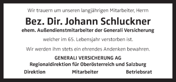Traueranzeige von Johann Schluckner von OÖNachrichten