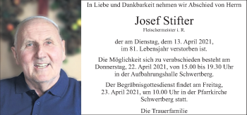Traueranzeige von Josef Stifter von OÖNachrichten