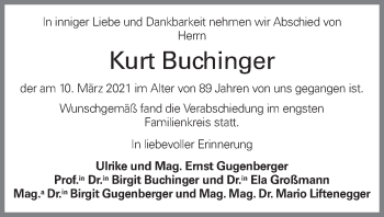Traueranzeige von Kurt Buchinger von OÖNachrichten