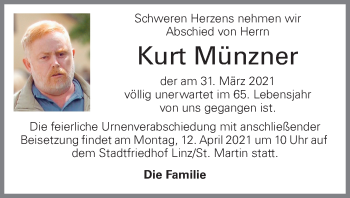 Traueranzeige von Kurt Münzner von OÖNachrichten