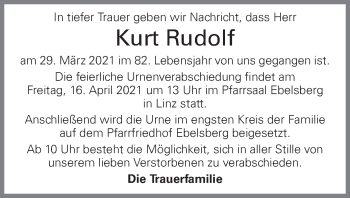 Traueranzeige von Kurt Rudolf von OÖNachrichten