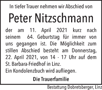 Traueranzeige von Peter Nitzschmann von OÖNachrichten