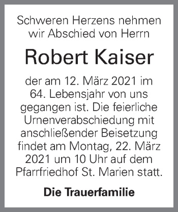 Traueranzeige von Robert Kaiser von OÖNachrichten