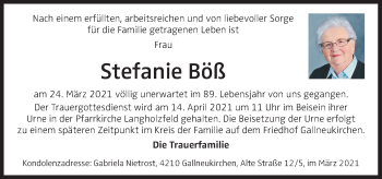 Traueranzeige von Stefanie Böß von OÖNachrichten