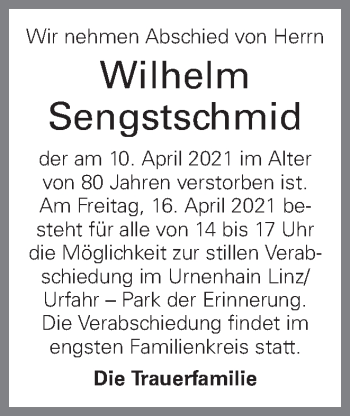 Traueranzeige von Wilhelm Sengstschmid von OÖNachrichten